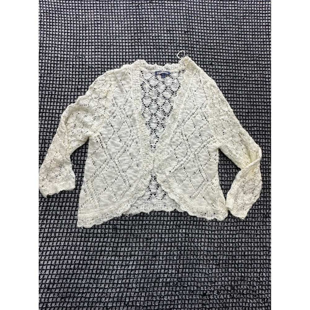 Freshman Cardigan Womens XL White Open Knit Pointelle Shrug Sweater